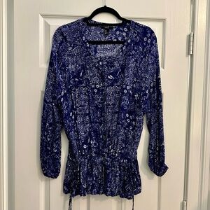 Forever 21 Blue & White Paisley Side-tie Blouse